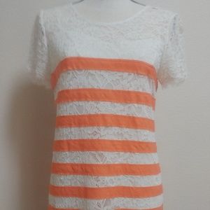 BCBG MAXAZRIA White Orange Striped Lace Small